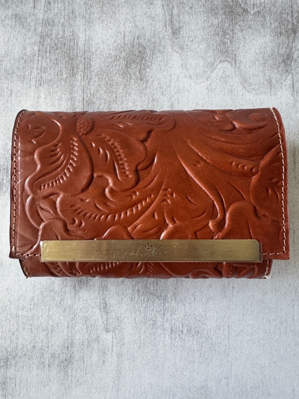 Patricia Nash Wallet Tooled Tri-fold Cametti Leather Florence Brown